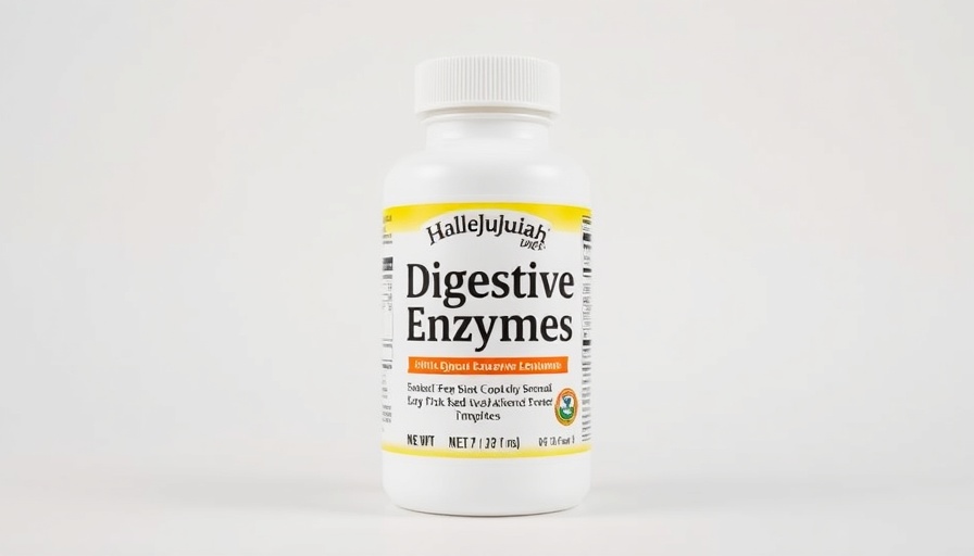 Digestive enzymes bottle labeled Hallelujah Diet, white background
