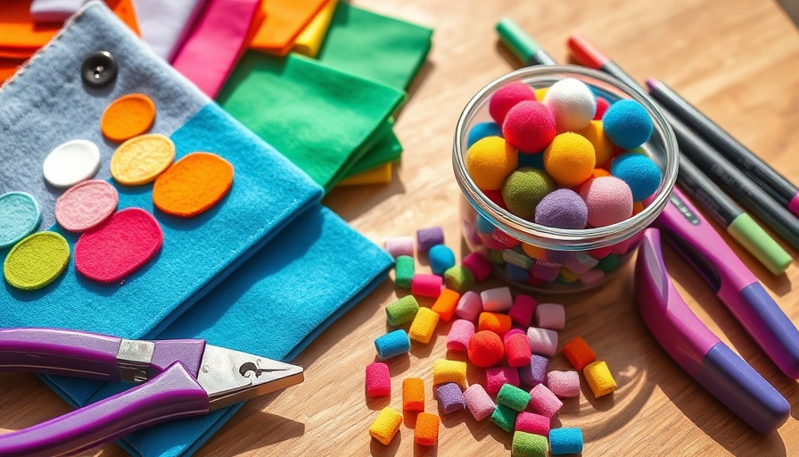 Colorful craft supplies for adult craft ideas on wooden table.