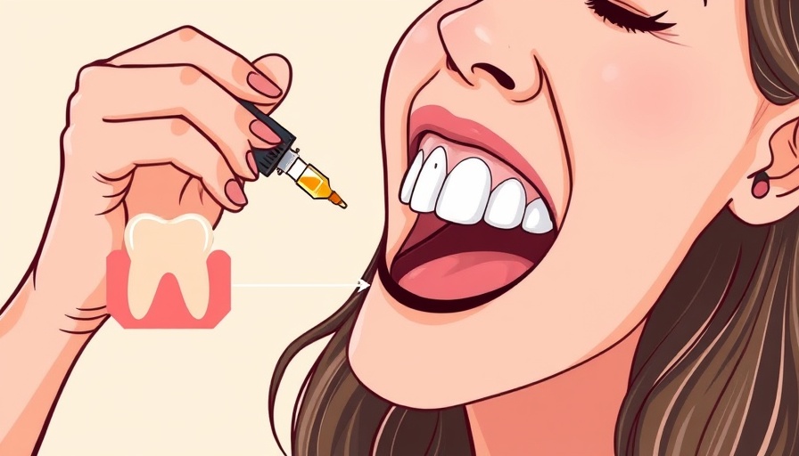 Cartoon illustration of natural toothache remedies with essential oils.