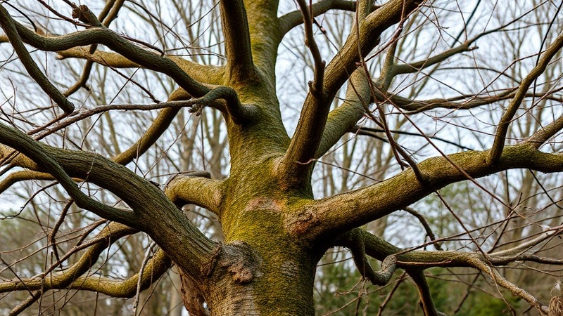 Struggling tree with disease showcasing the impact of environmental stress.