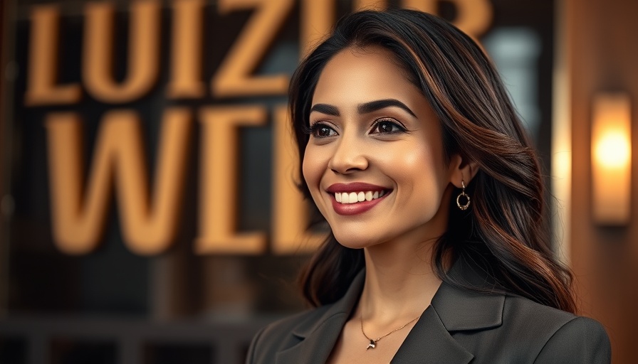 Elegant portrait in luxury-themed design with bold text.