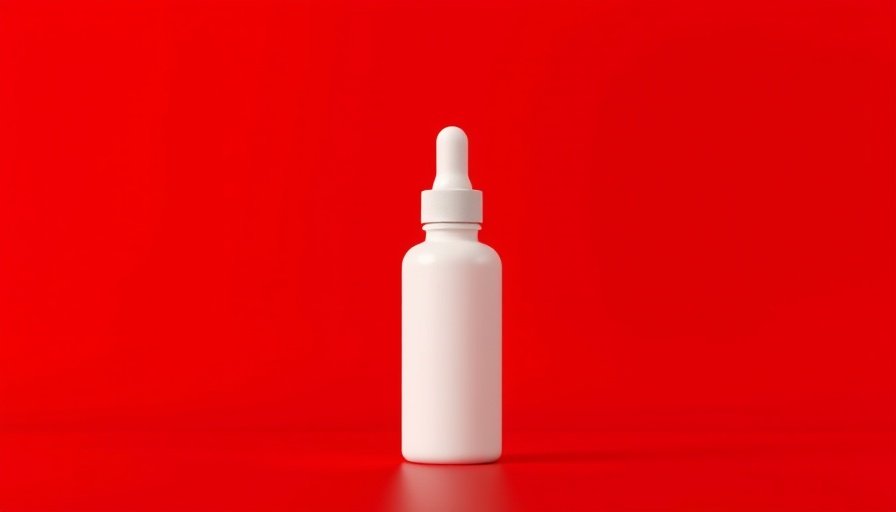 Minimalist Nulastin lash serum on bold red background.