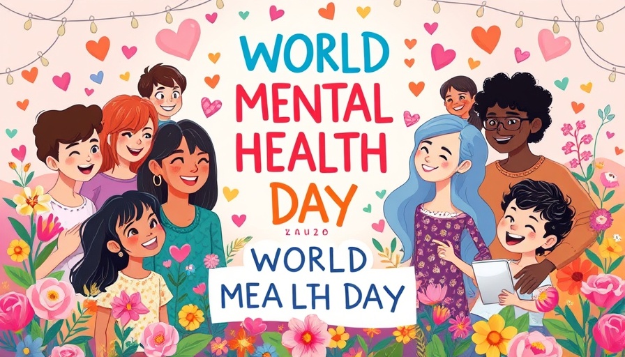 World Mental Health Day illustration with diverse supportive activities promoting mental health.