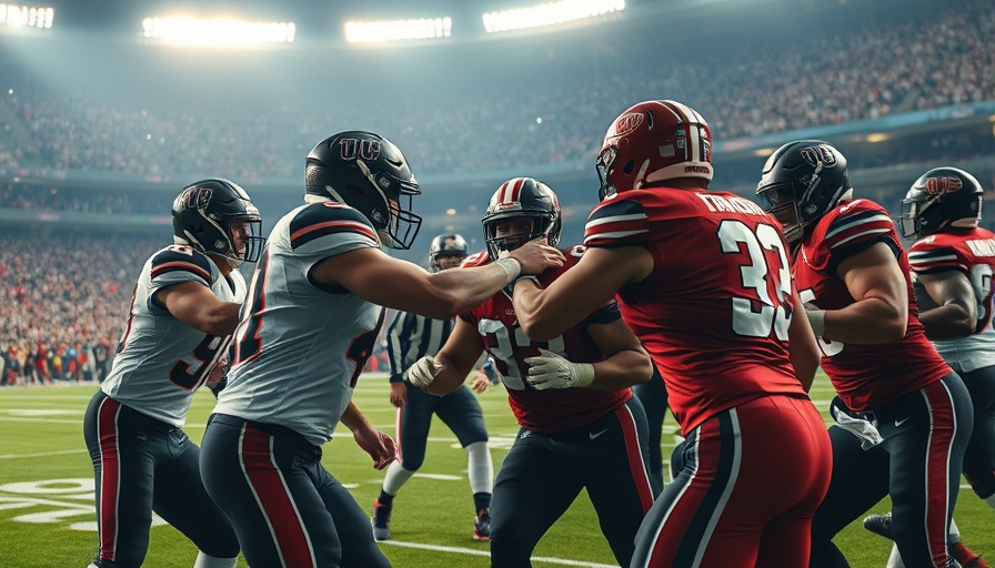 Intense football field altercation under stadium lights.