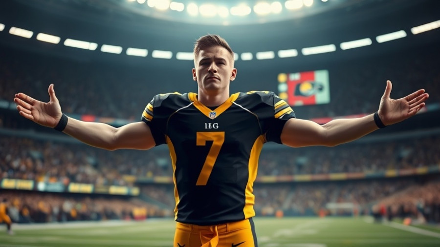 Football player looking puzzled during a game in stadium.