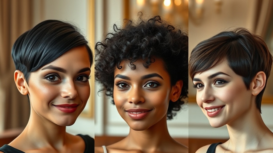 Pixie haircuts on three women styled in different unique ways.