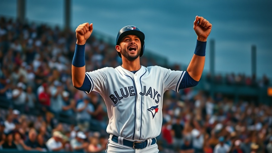 Blue Jays player celebrates in game, Blue Jays World Series-bound.