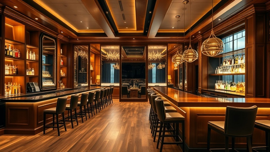 Elegant home bar setting showcasing luxurious design with warm lighting.