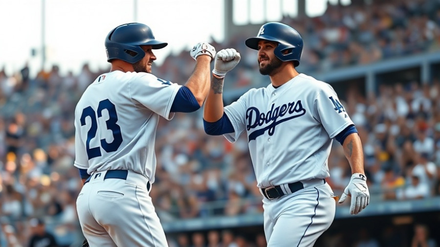 Dodgers players celebrate series-tying win over Blue Jays.