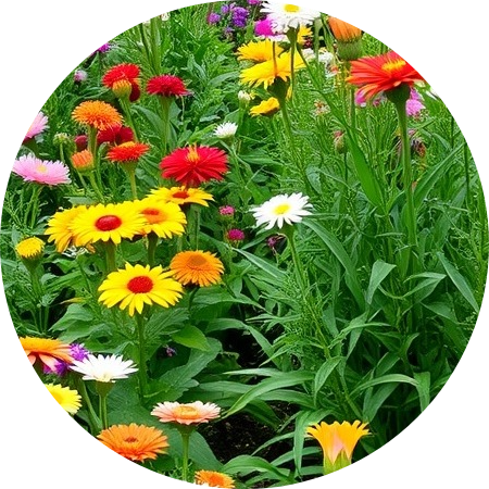 Vibrant flower garden with a variety of colorful blooms in full bloom.