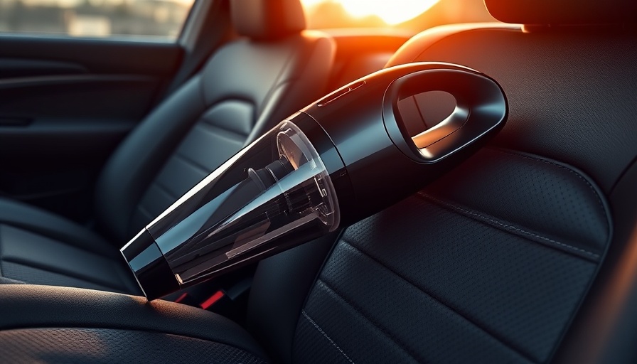 Compact car vacuum in sleek car interior.