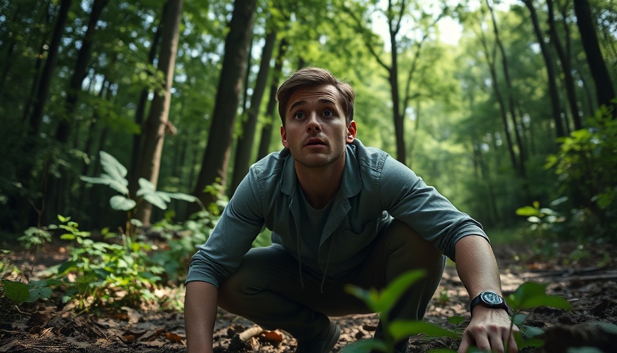Surprised man in forest, looking up, 2024 tech trends exploration