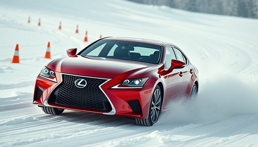 Lexus AWD car driving on snow with cones