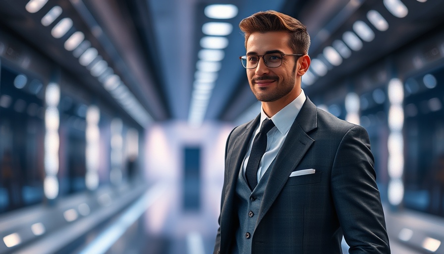 Stylish man modeling latest men's grooming trends on runway.