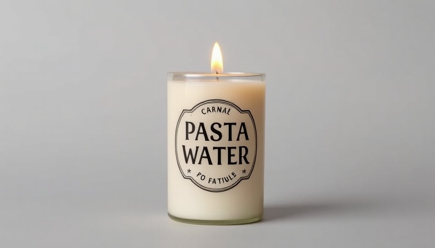 Creative novelty candle labeled 'Pasta Water', ideal self-care gift.