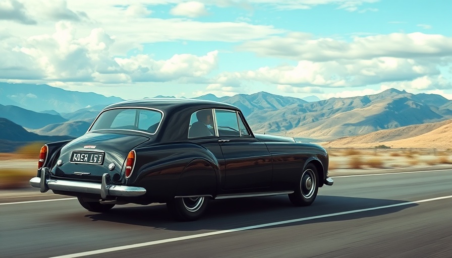 Vintage Rolls Royce traveling on scenic mountain road.