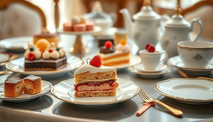 Elegant pastries on fine china at a dessert spread.