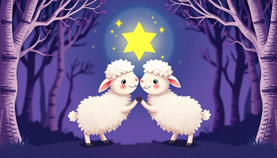 520 Festival whimsical scene with sheep in magical embrace.