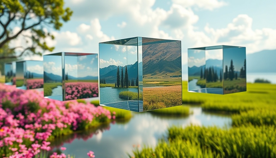Surreal floating cubes in vibrant landscapes, clienteling concept.