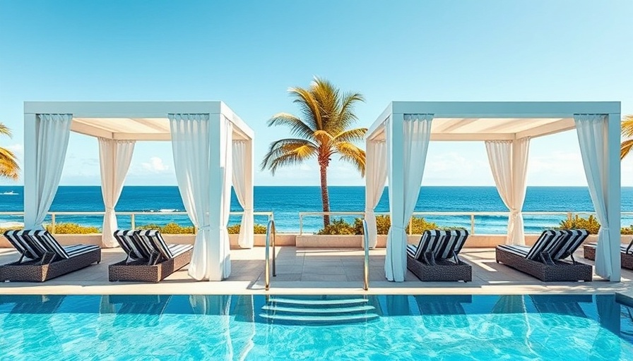 Luxury hotels poolside cabanas with ocean view.