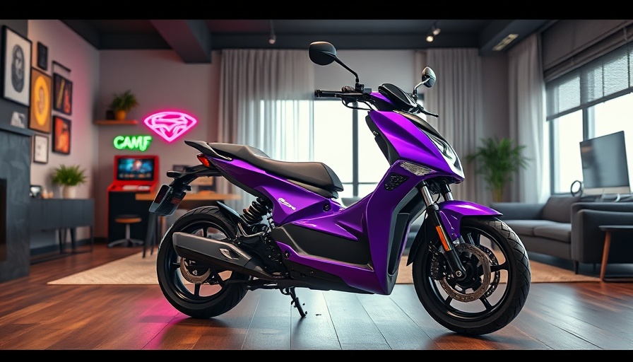 Futuristic electric motorcycle in stylish modern living room