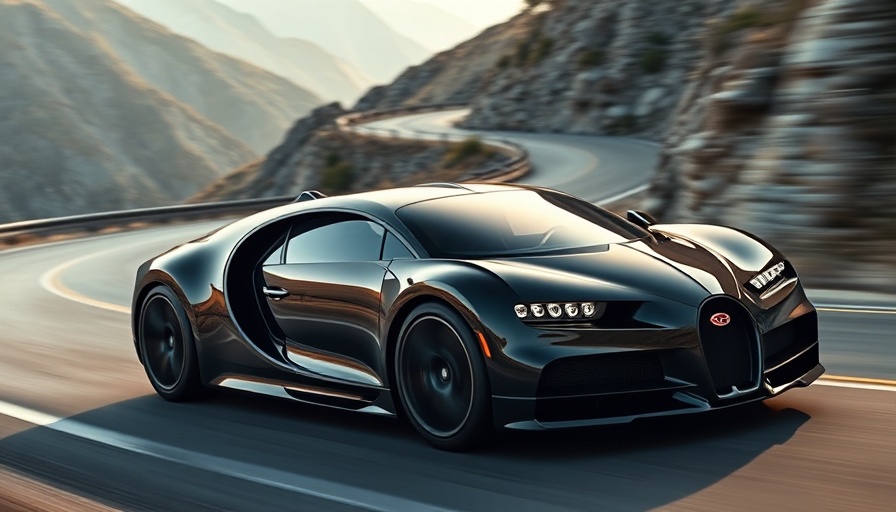 Bugatti Tourbillon car speeding on a mountain road.