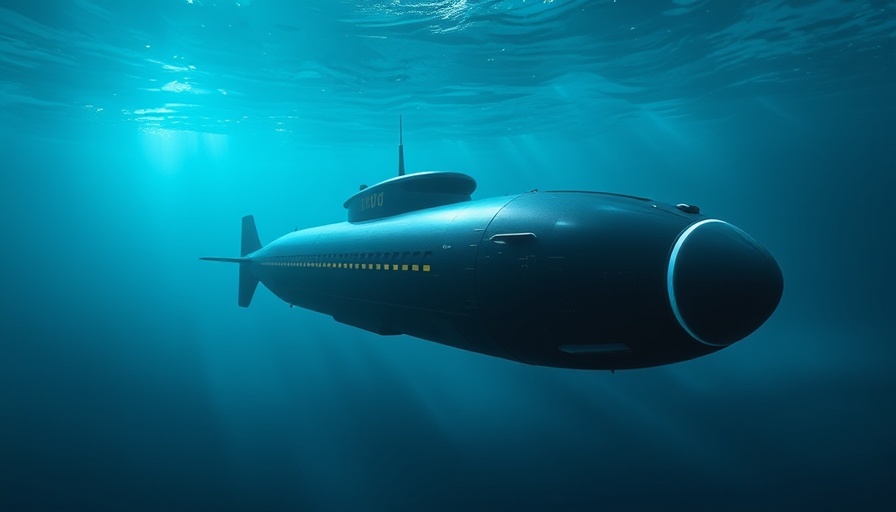 AI naval advancements showcased by modern submarine underwater.