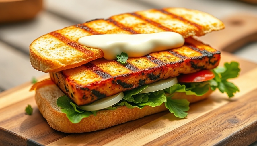 Grilled tofu sandwich with sauce for vegetarian meal kits