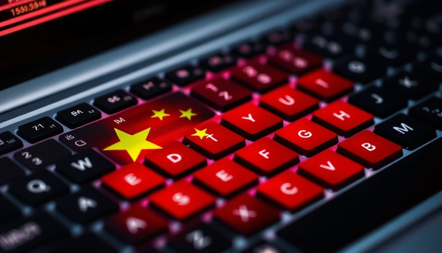 Cybersecurity sanctions: Chinese flag over computer keyboard symbolizes digital influence.