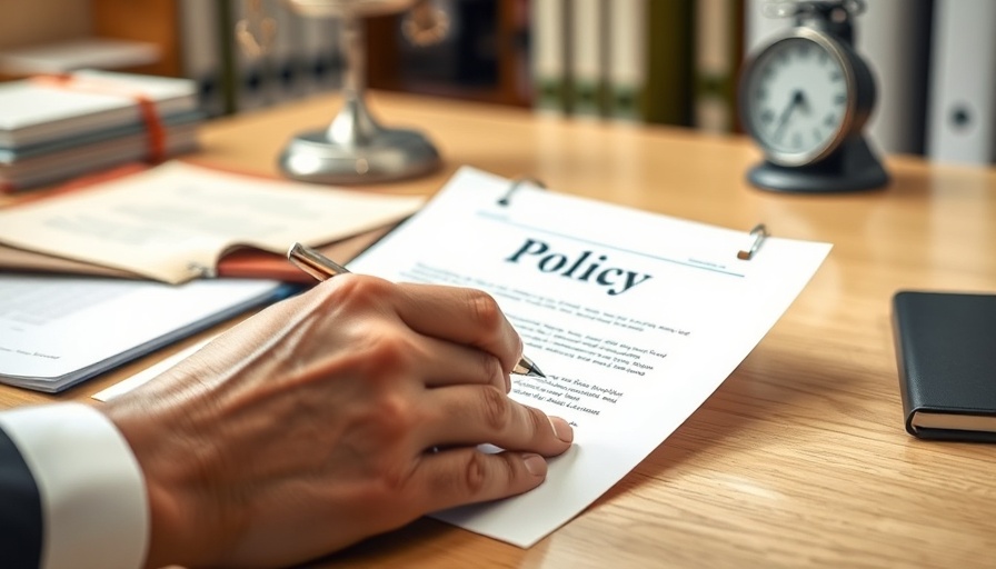 Hands reviewing a return policy document with a pen, office setting.