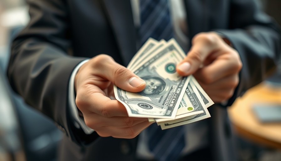 ESG Integration in financial transactions, hands counting money in office.