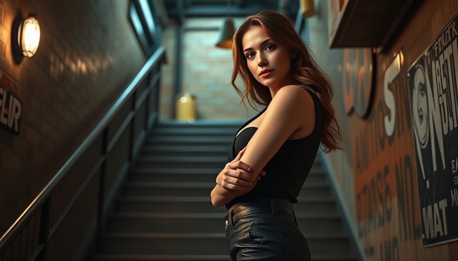 Modern beauty trends showcased in stylish fashion on a staircase.