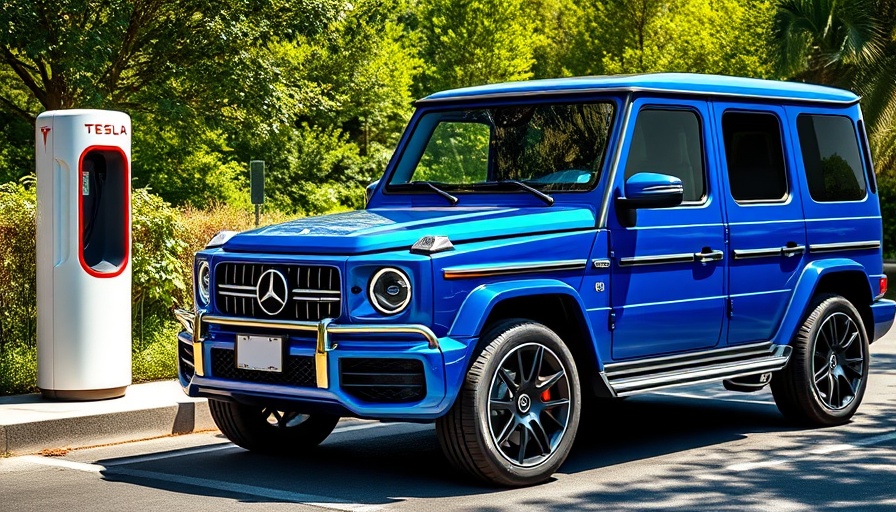 Tesla Mercedes-Benz partnership with SUV at charging station.