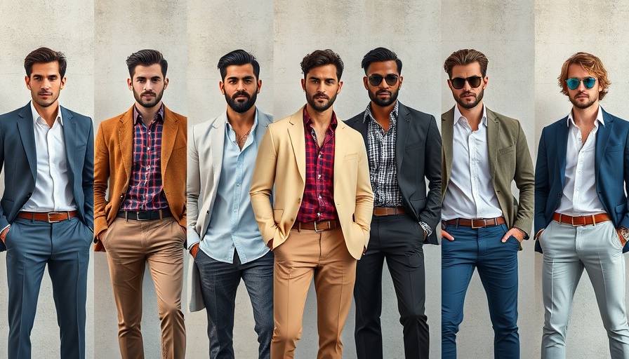 Collage of modern menswear trends in diverse styles.