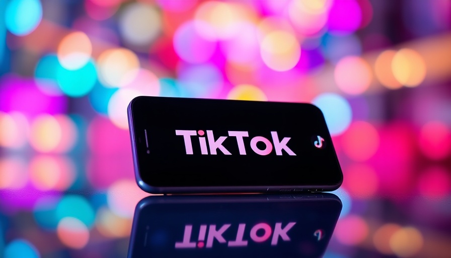 Colorful smartphone with TikTok logo against neon background.