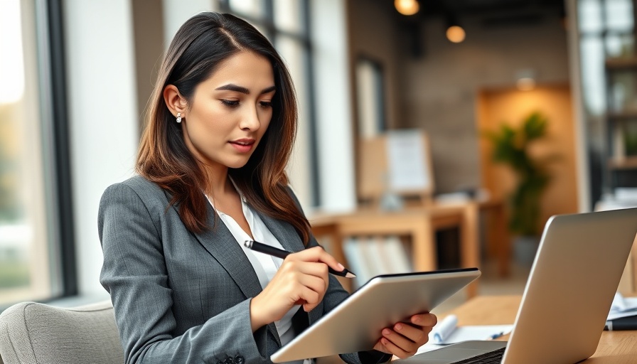 AI-powered risk assessment concept with professional using a tablet in office.