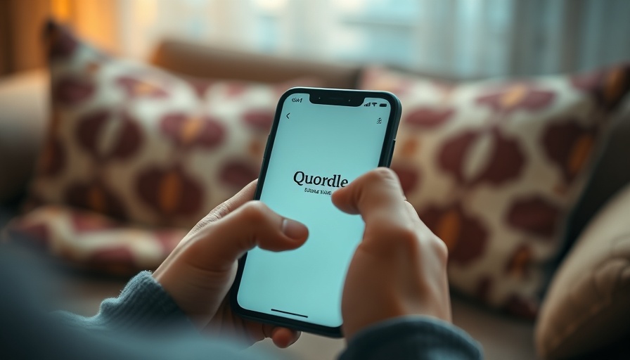 Close-up of smartphone displaying Quordle game interface.