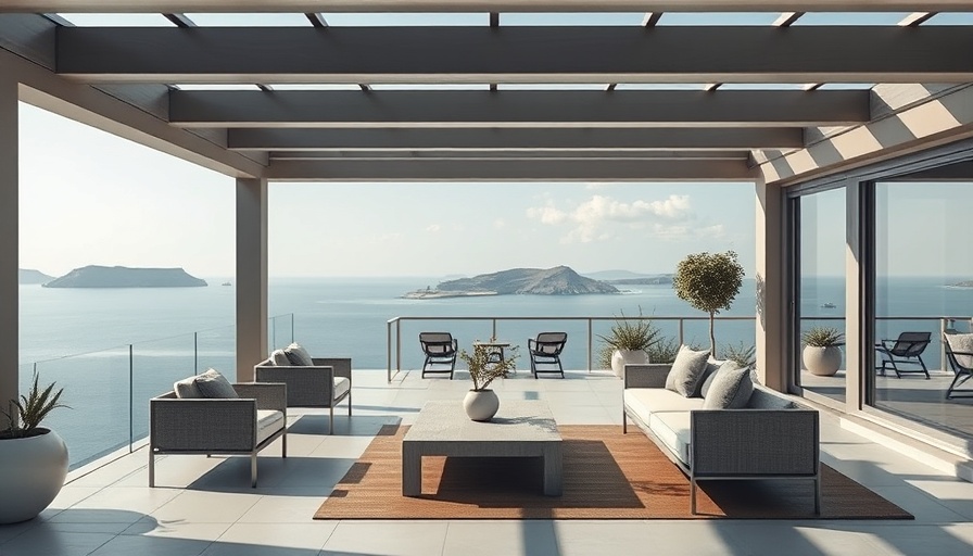 Villa Aegean view with luxury patio overlooking the sea.