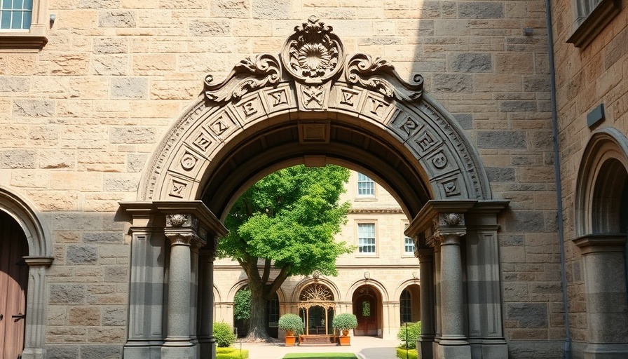 Stone university archway representing taxing university endowments.