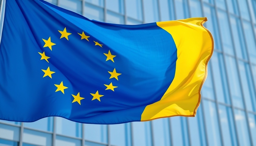 European Union flag waving in front of a modern building