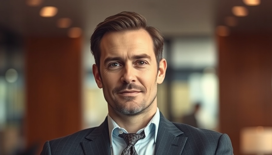 Photorealistic portrait of a man in a suit, indoors, Antoine Arnault style.