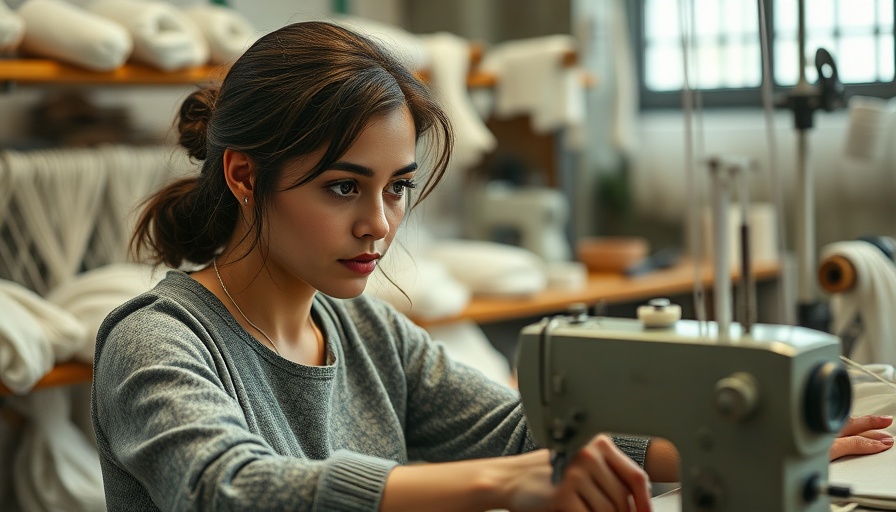 Focused woman sewing in textile workshop, de minimis rule context.