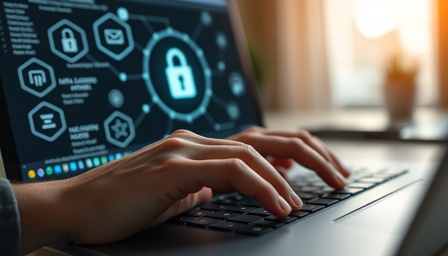 Cybersecurity icons overlay on keyboard symbolizing government software hijacking.