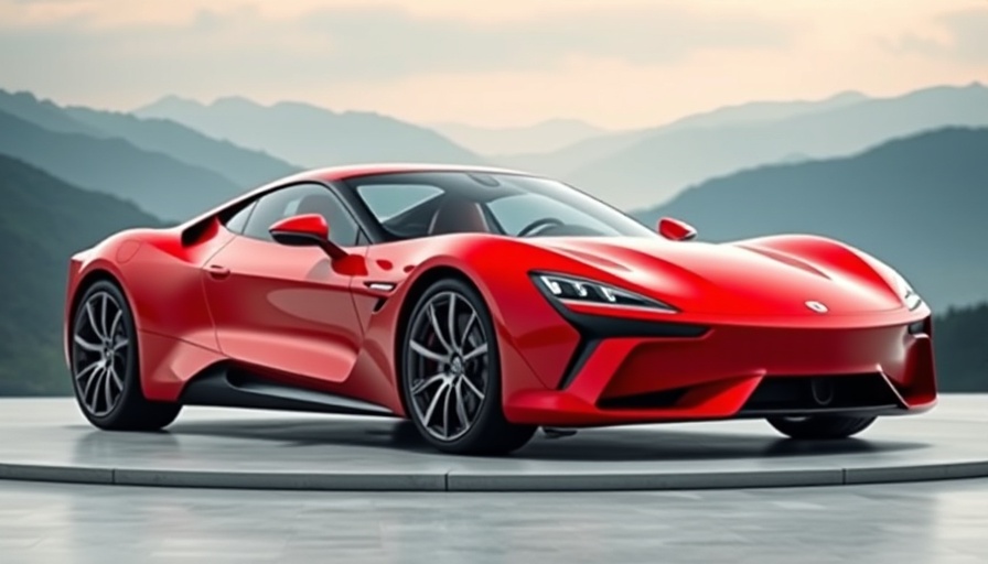 Sleek sports car with internal combustion engine on a platform.