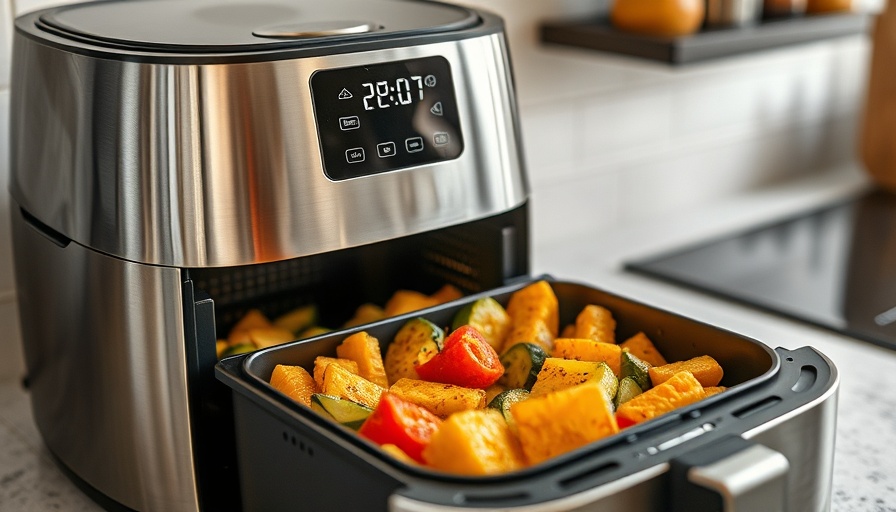 Modern air fryer roasting vegetables on countertop, Best Air Fryers 2025.