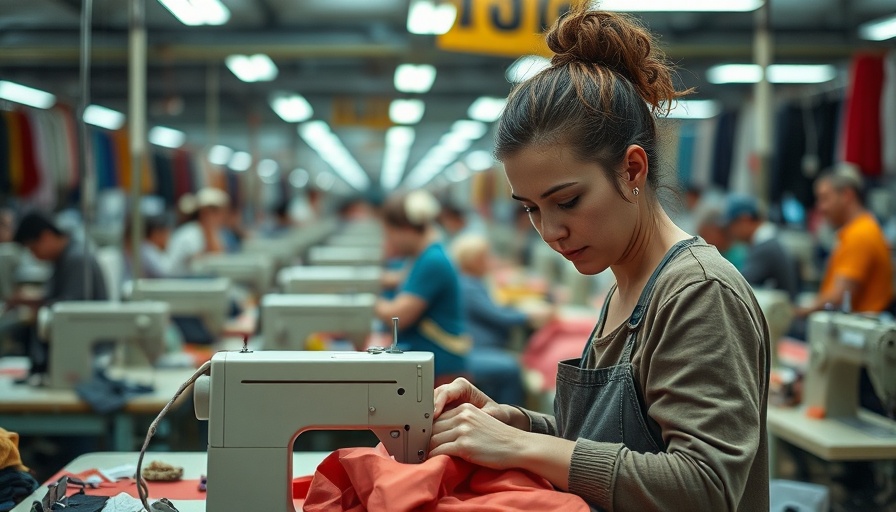Worker in garment factory sewing, illustrating supply chain.