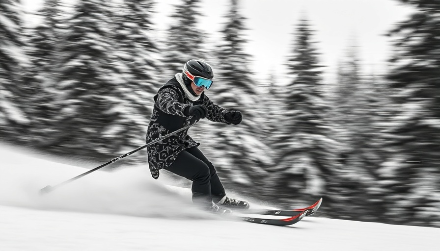 Luxury ski getaway with skier in motion on snowy slope