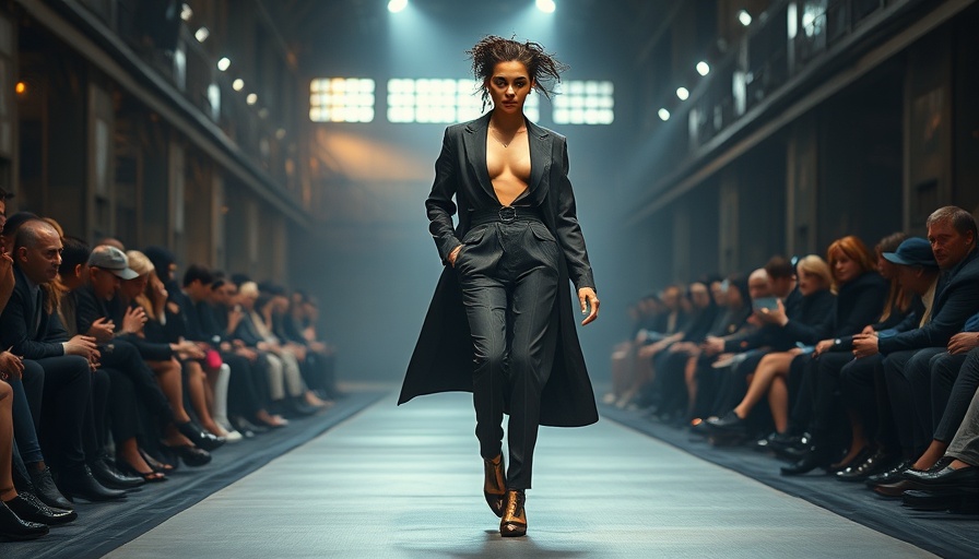 Avant-garde fashion model on runway amid OTB sales drop.