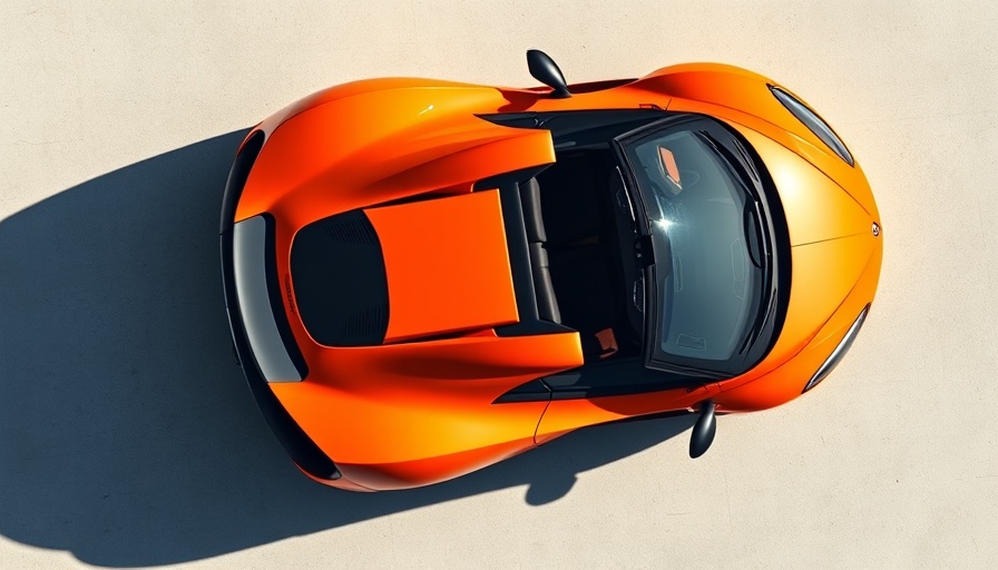 Top view of orange McLaren Artura Spider hybrid supercar casting a shadow.