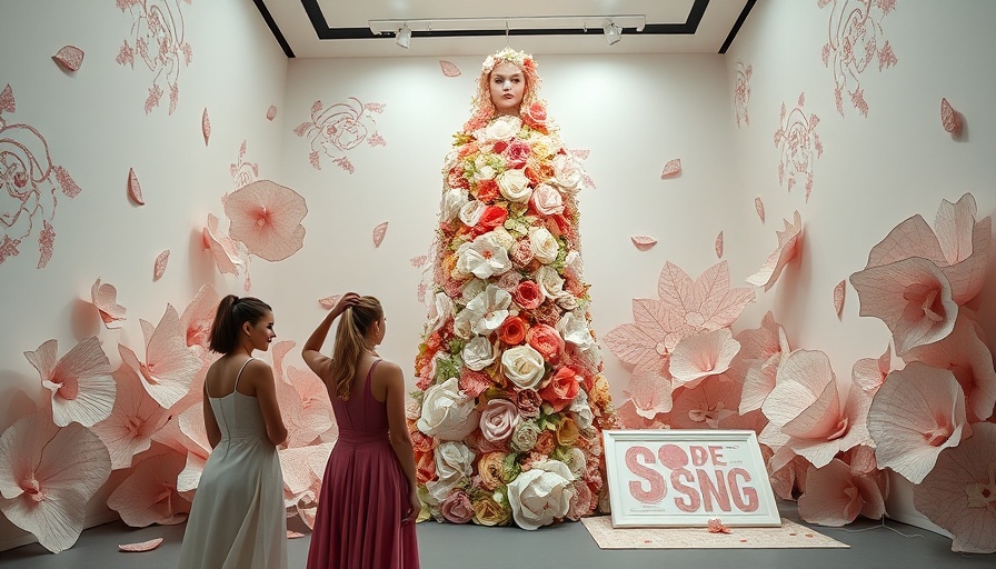 Vogue: Inventing the Runway exhibition with surreal floral display.